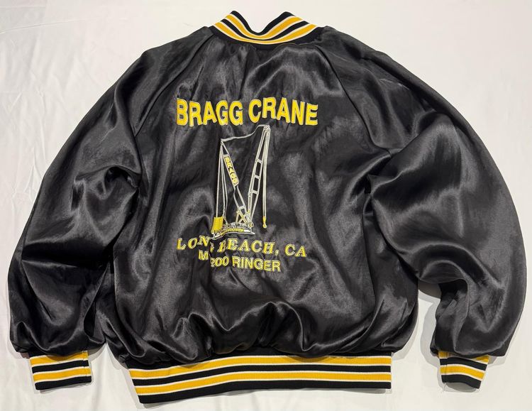Black Satin Bomber Jacket With Yellow Embroidery